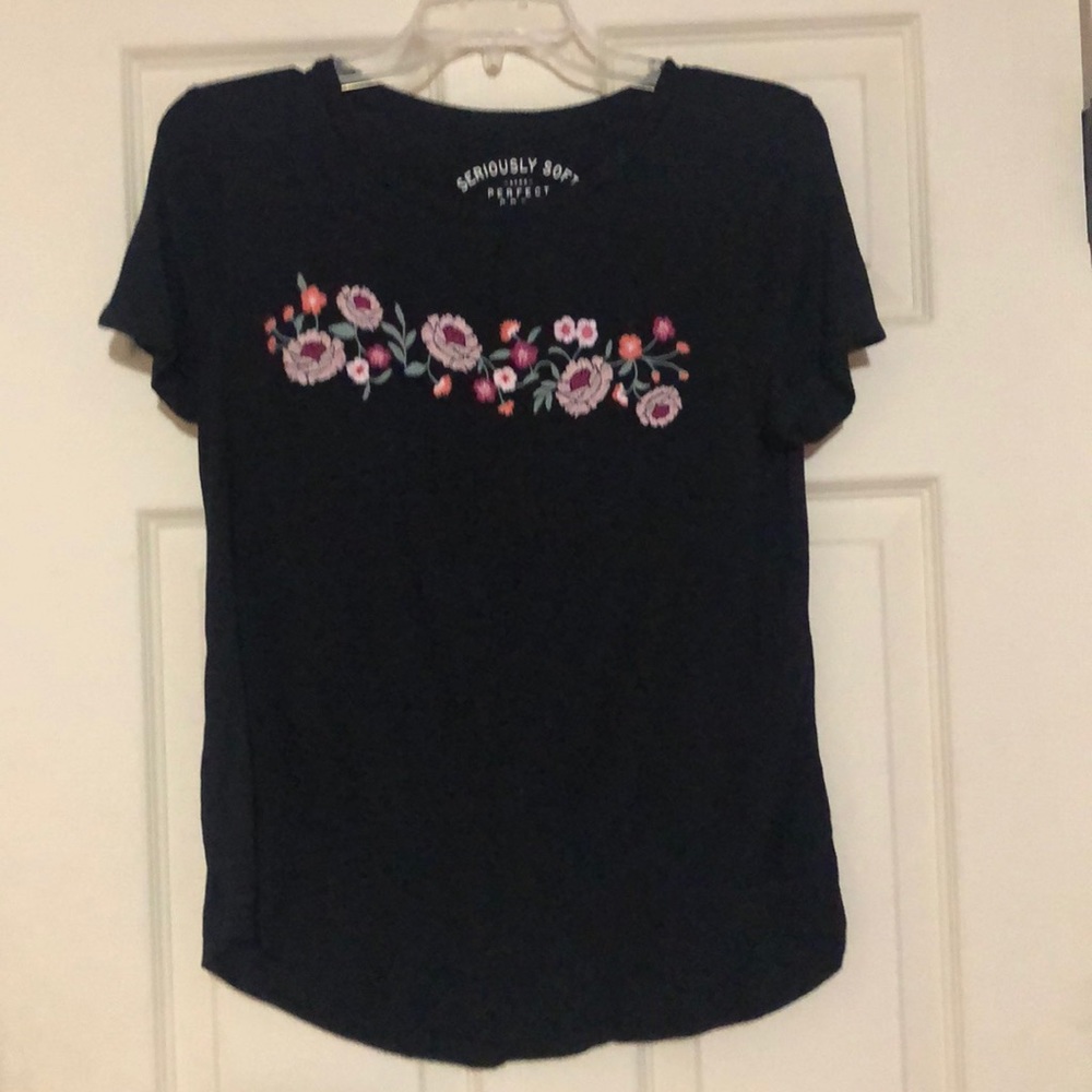 black shirt with embroidery flowers